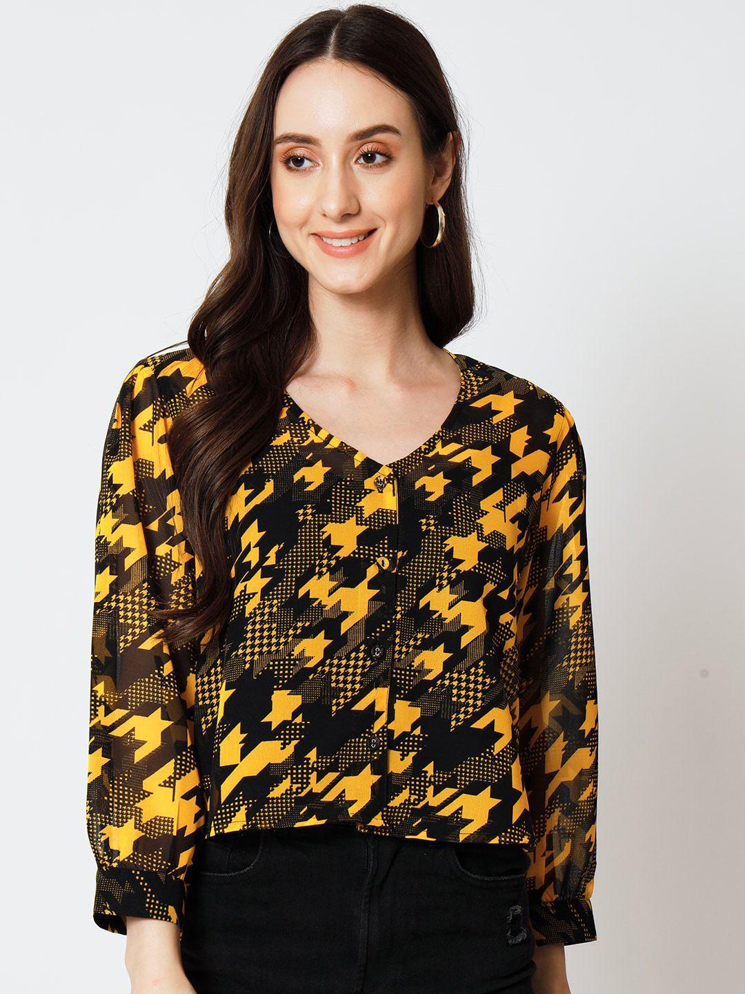 yaadleen abstract print full sleeve georgette blouson top