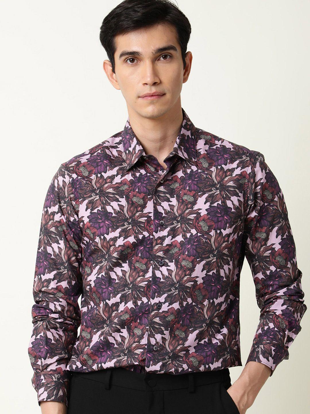 rare rabbit slim fit floral printed cotton shirt