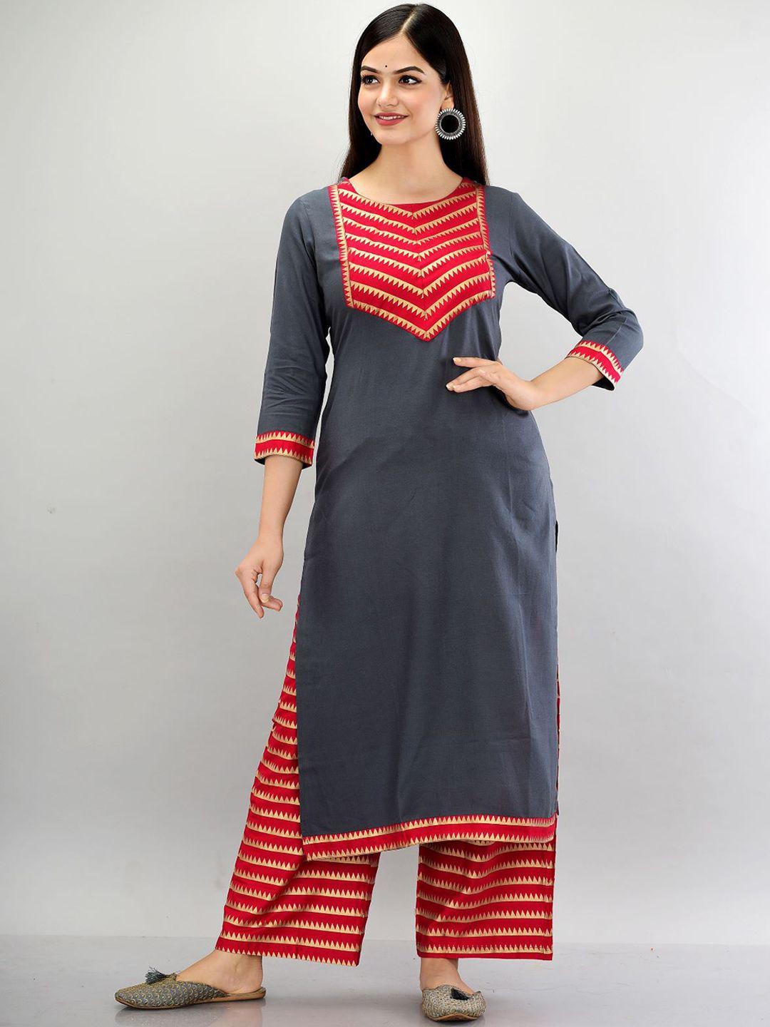 metro-fashion ethnic motifs printed kurta with palazzos