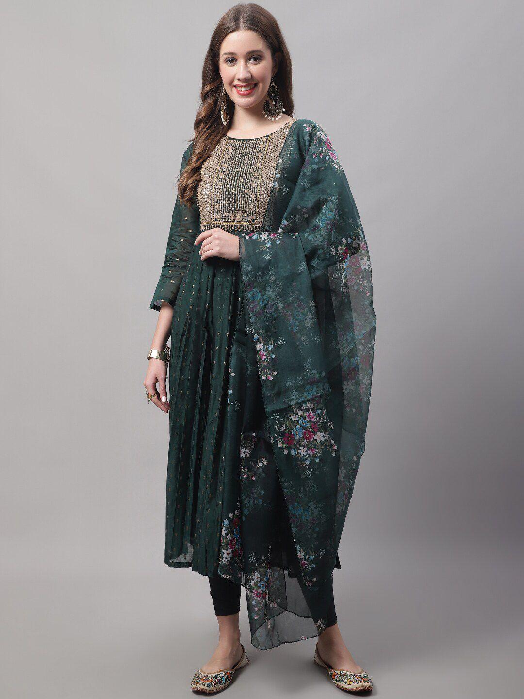 kalini ethnic motifs yoke design thread work a-line kurta with trousers & with dupatta