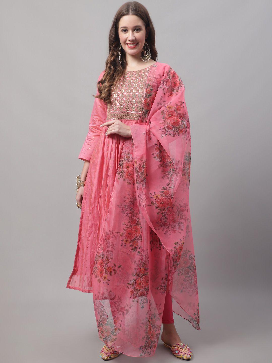 kalini ethnic motifs yoke design thread work a-line kurta with leggings & with dupatta