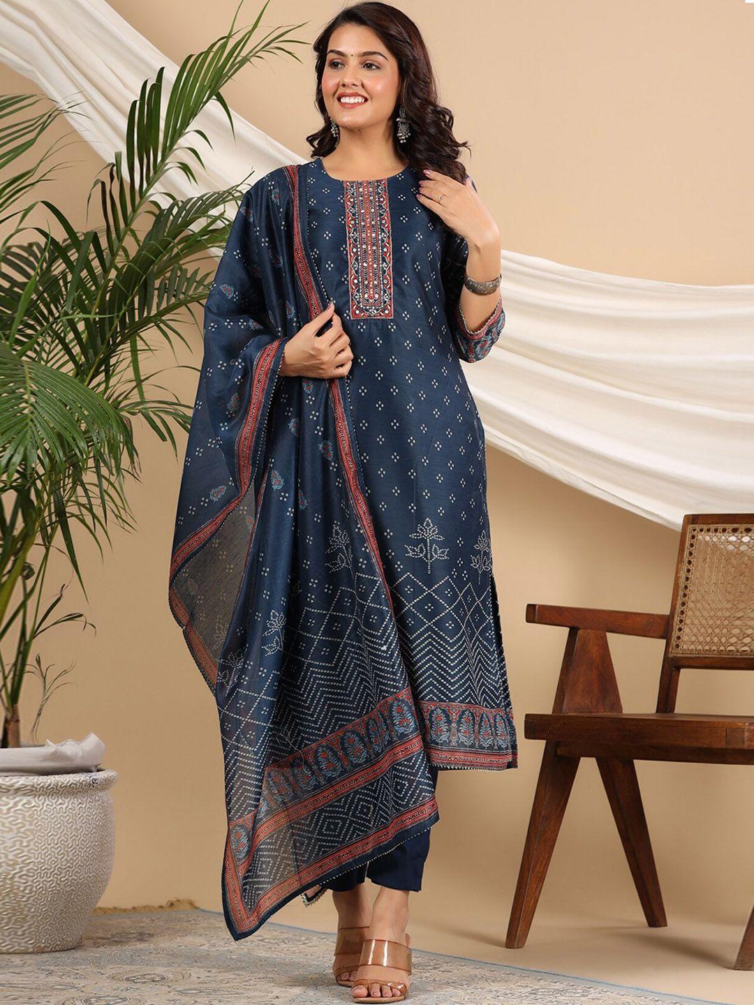 rain & rainbow bandhani printed sequinned kurta with trousers & dupatta