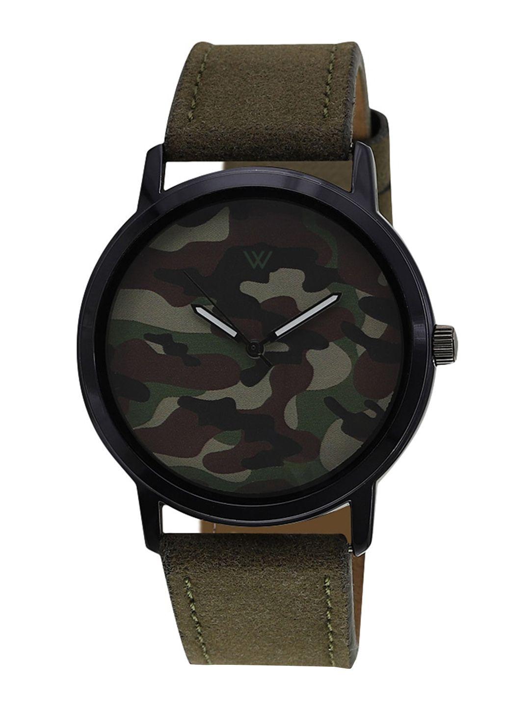 walrus men brass camouflage printed dial & brown straps analogue watch wwtm-gra-43