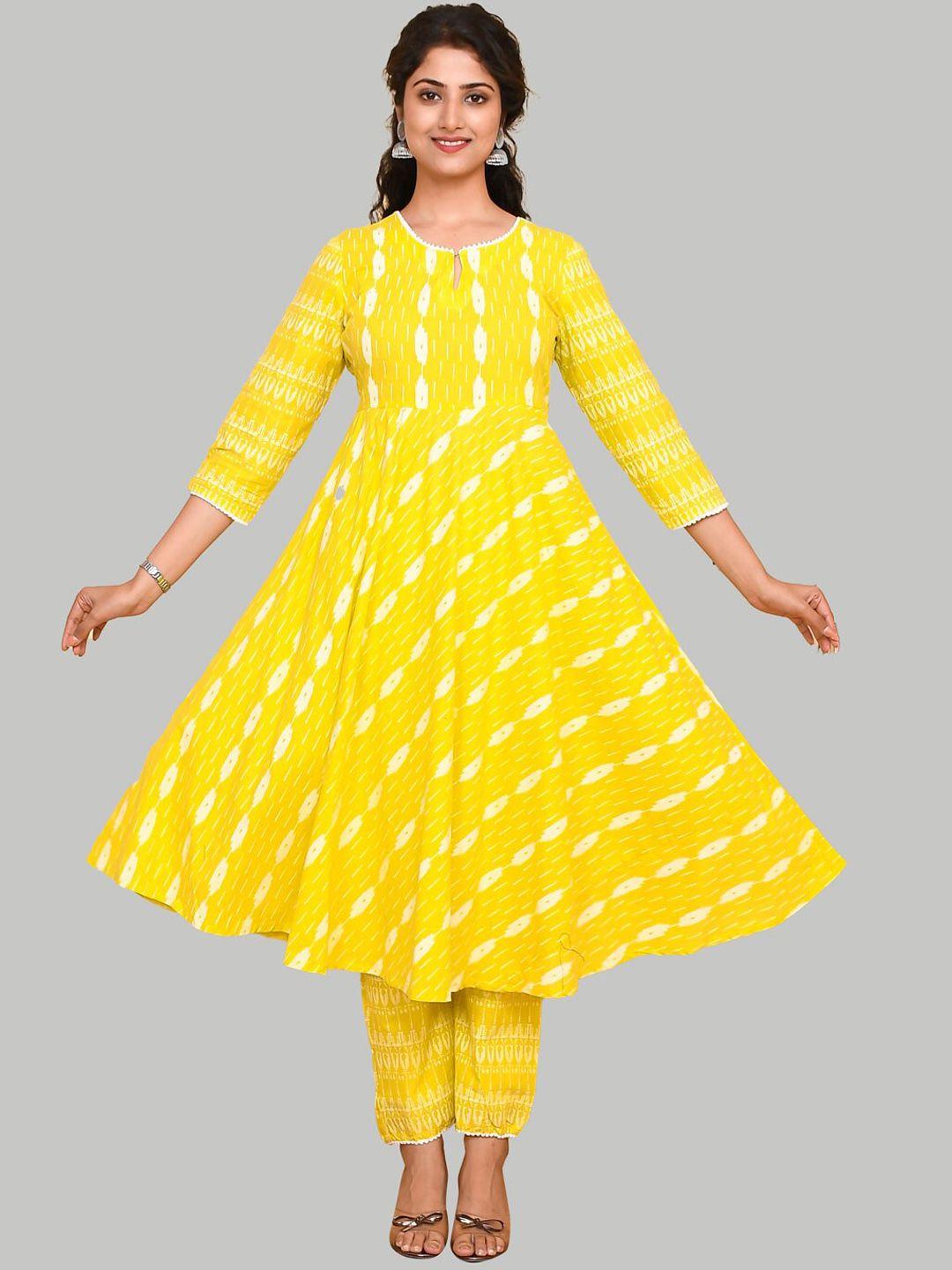 kalini ethnic motifs printed anarkali pure cotton kurta with trousers