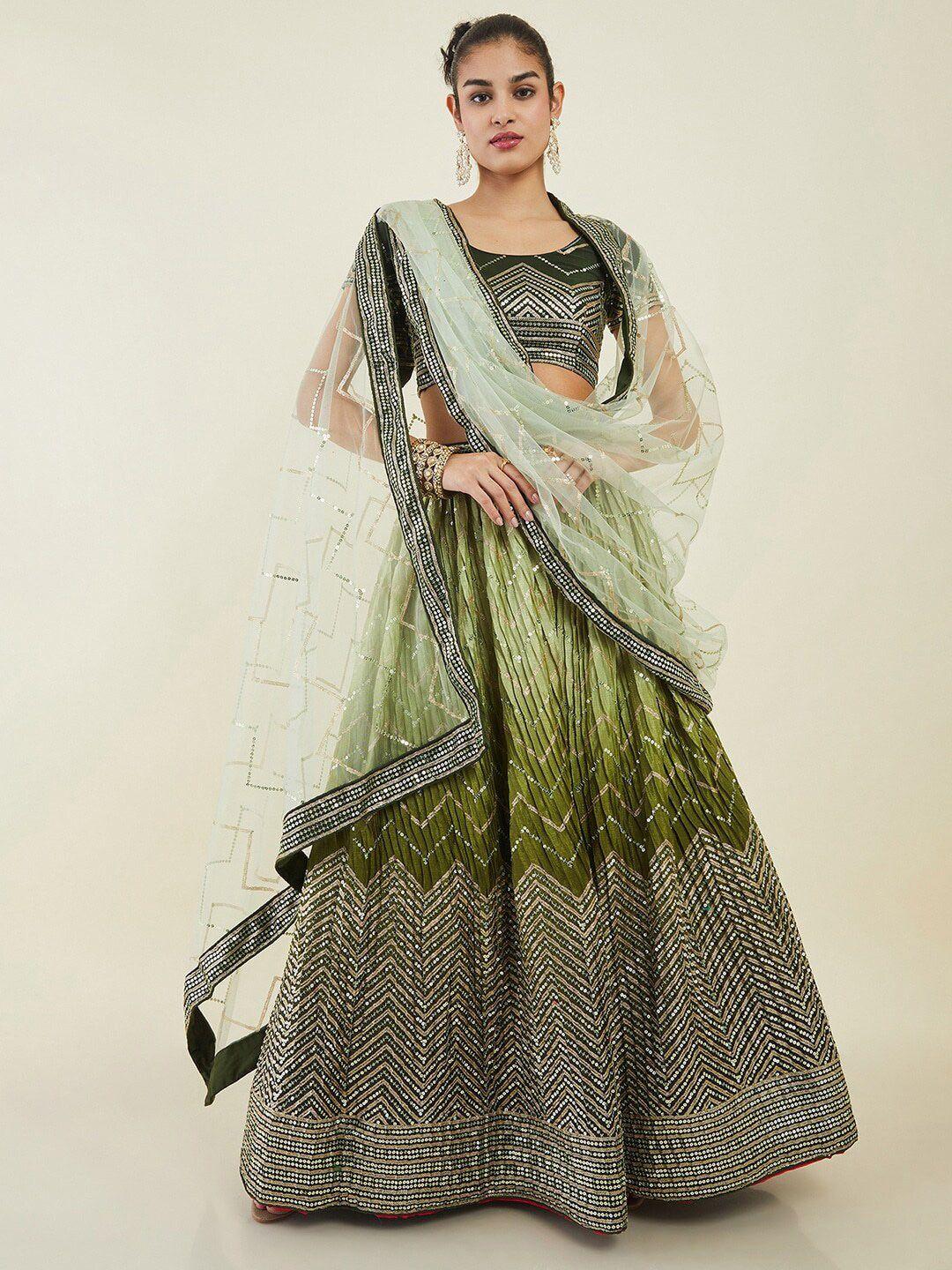 fabpixel embroidered sequinned semi-stitched lehenga & unstitched blouse with dupatta