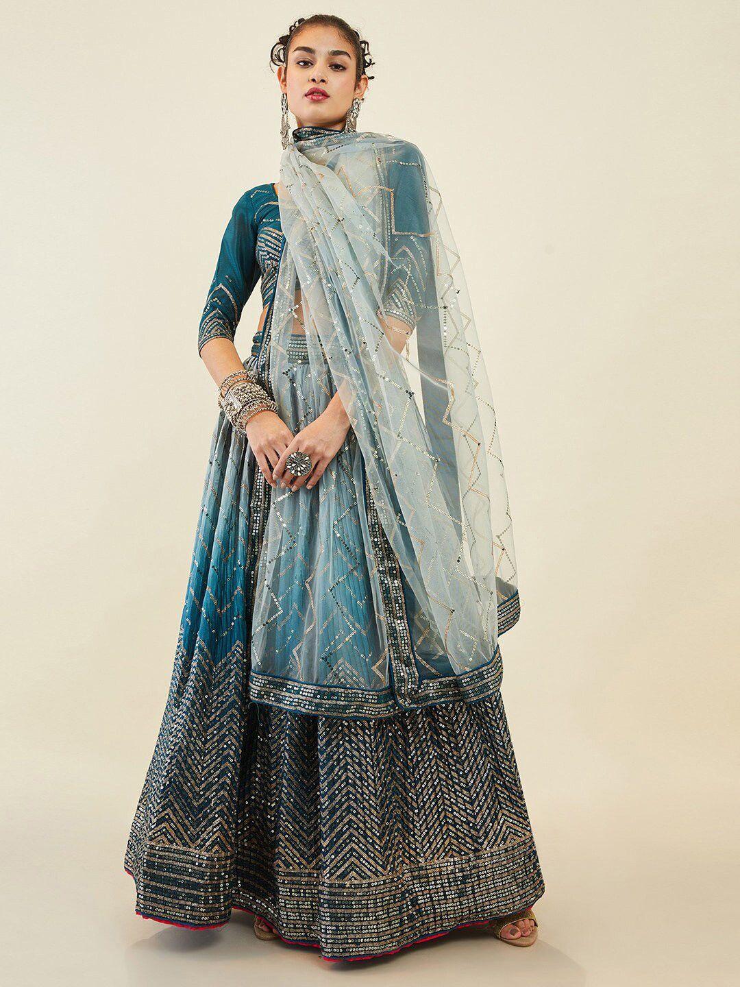 fabpixel embellished sequinned semi-stitched lehenga & unstitched blouse with dupatta