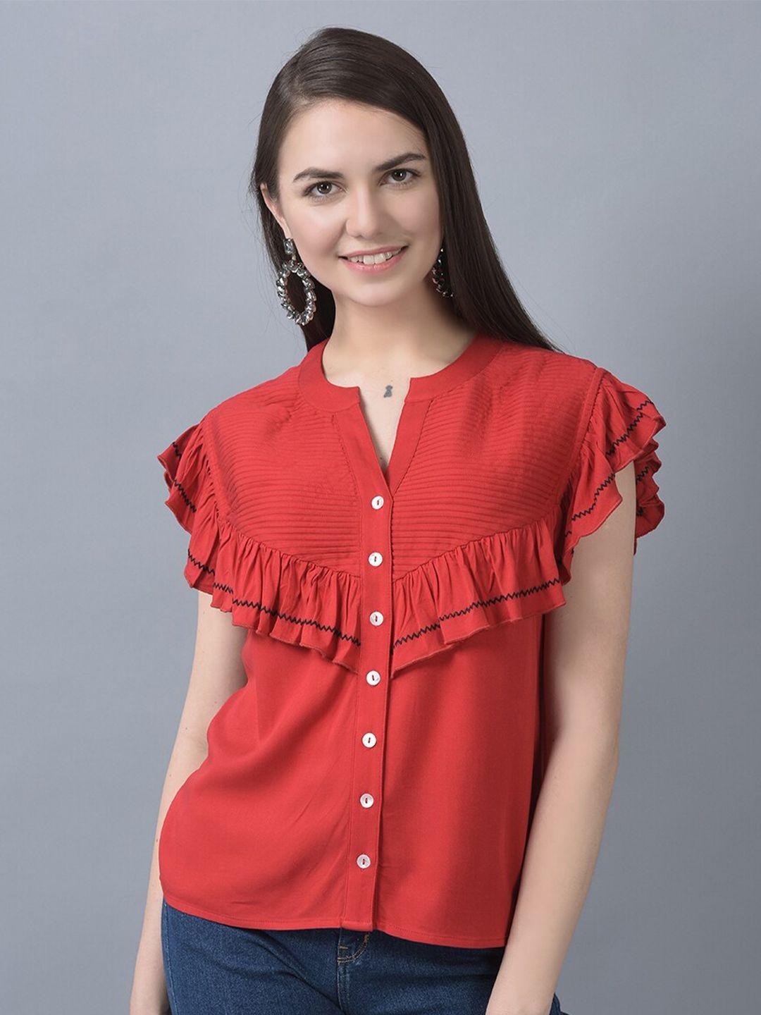 canoe mandarin collar flared sleeves ruffles shirt style top