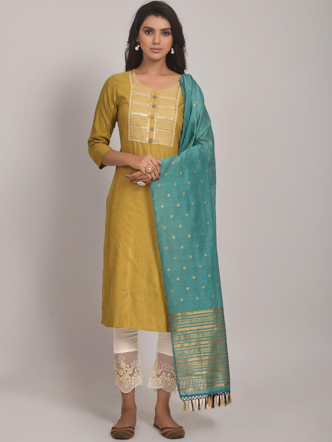 kalini ethnic motifs yoke design sequinned kurta with trousers & with dupatta