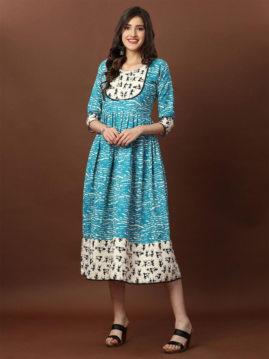 aspora ethnic motifs print fit and flare midi dress