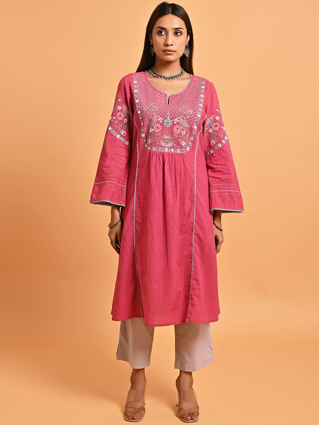 lakshita yoke design flared sleeves thread work kurta