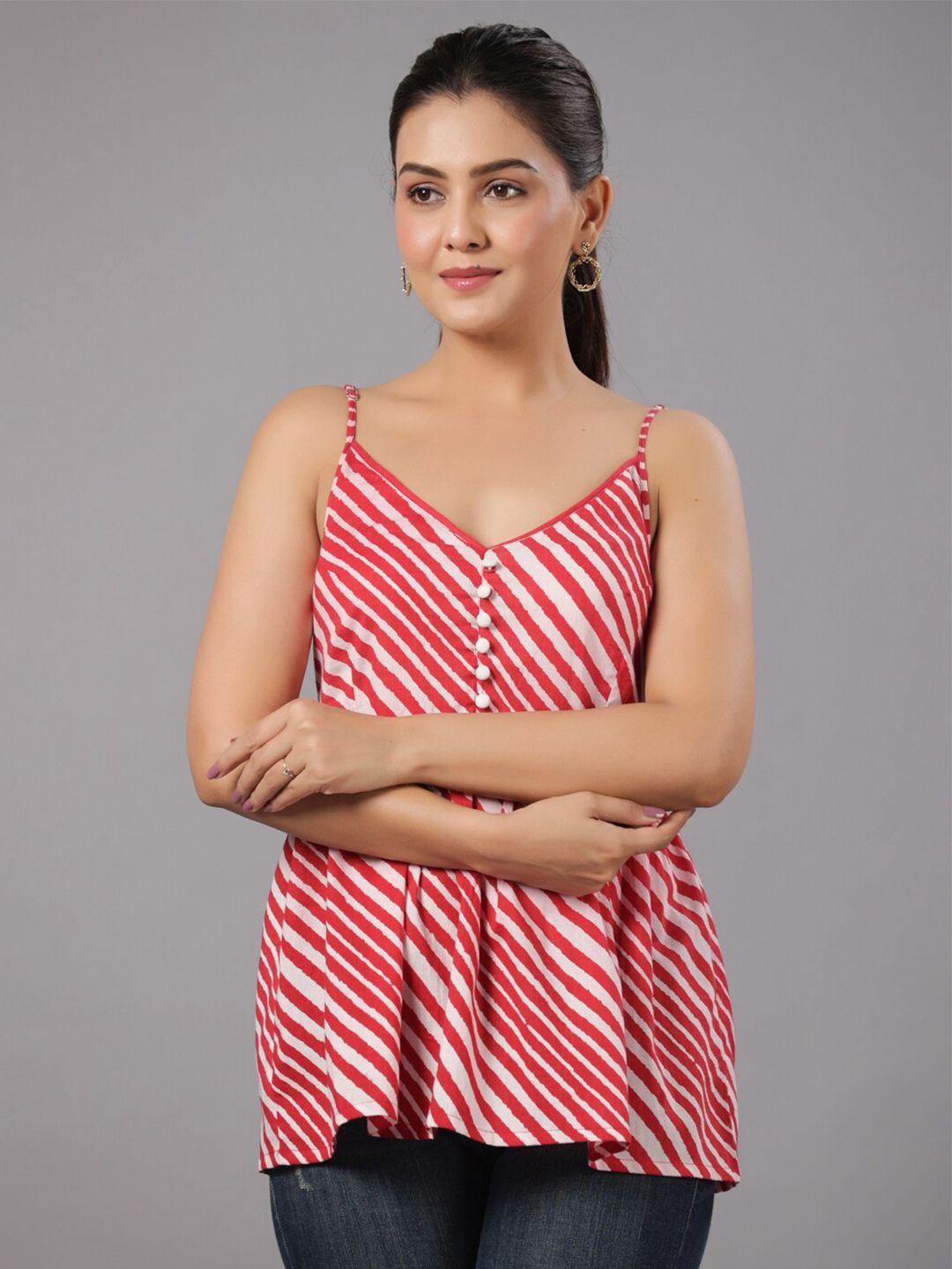 crafted for you striped v-neck shoulder straps pure cotton a-line top