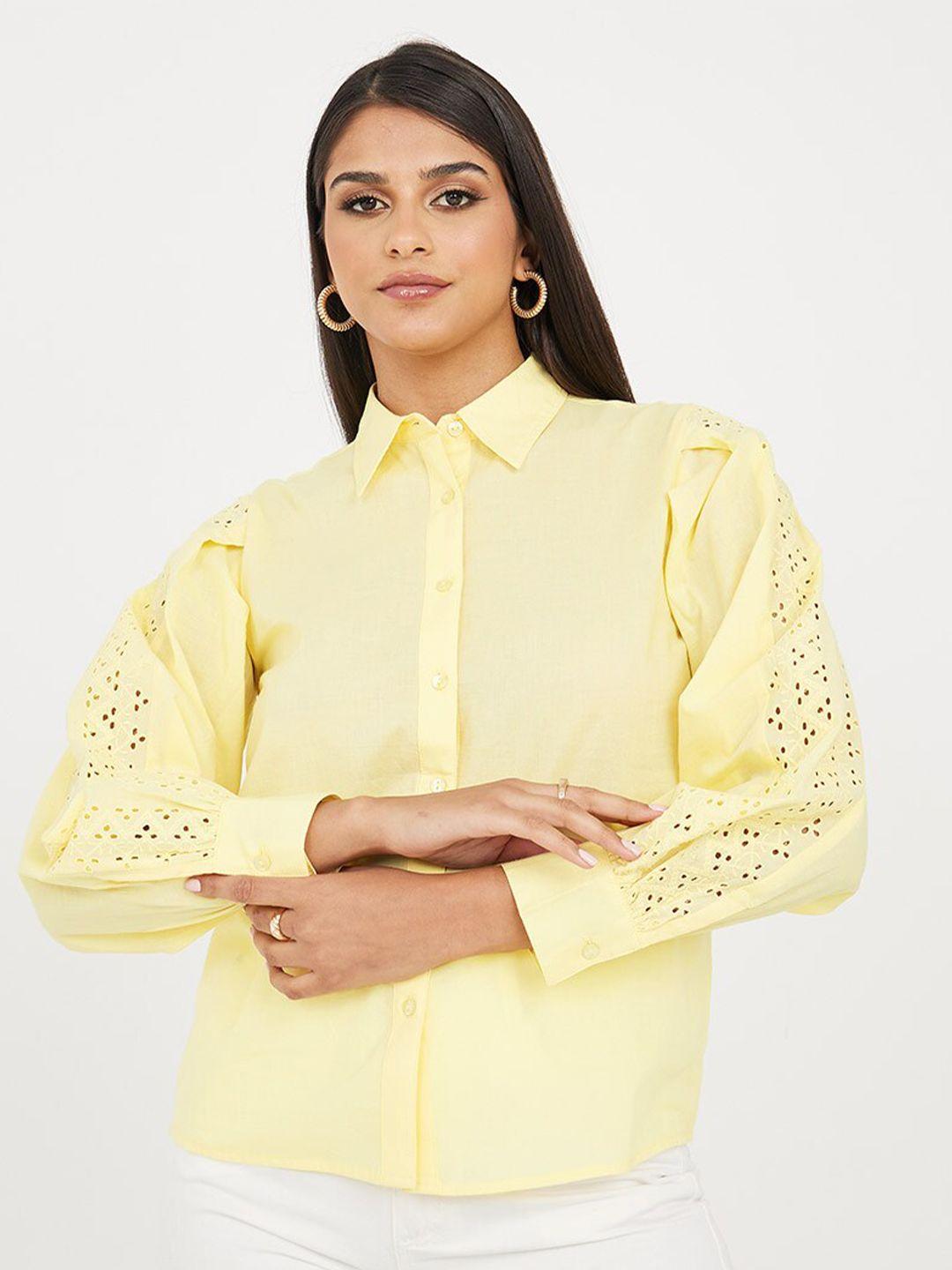 styli schiffli opaque cotton casual shirt