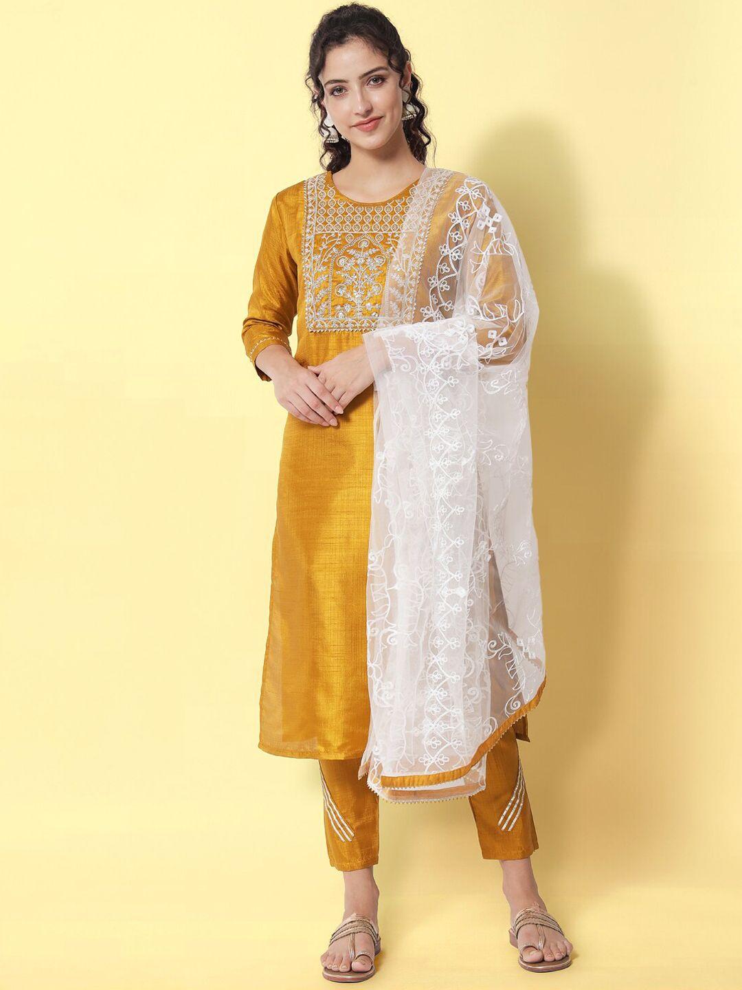 kalini ethnic motifs embroidered regular kurta with trousers & with dupatta