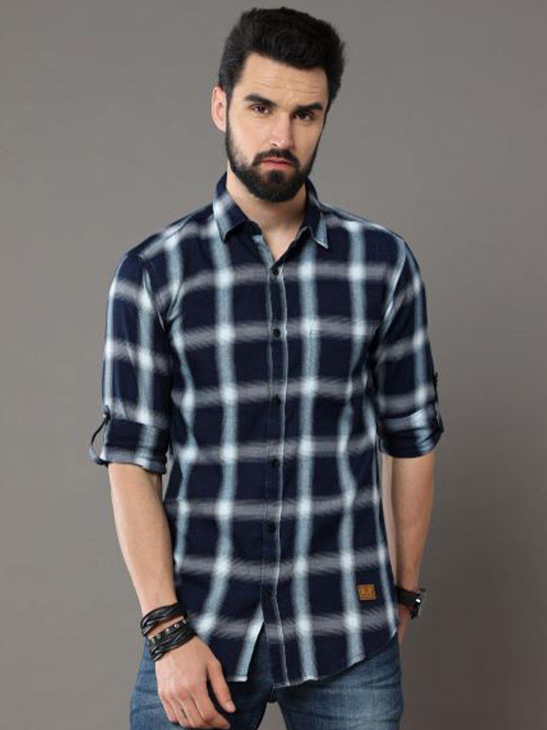 tallwalker checked spread collar straight slim fit tartan checks opaque casual shirt