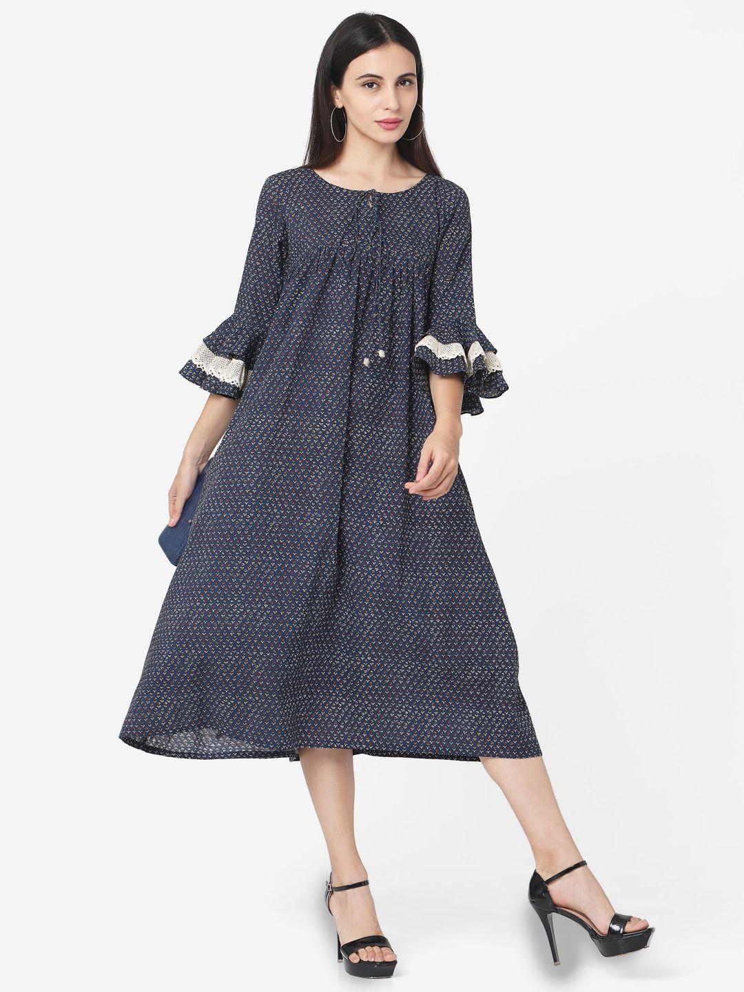 kalini print bell sleeve a-line midi dress