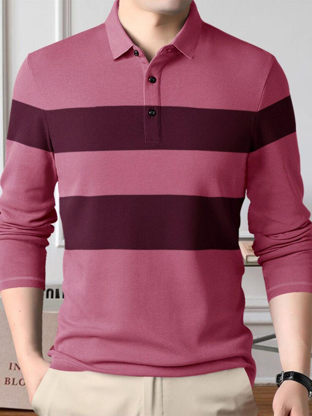 eyebogler striped polo collar long sleeve cotton t-shirt