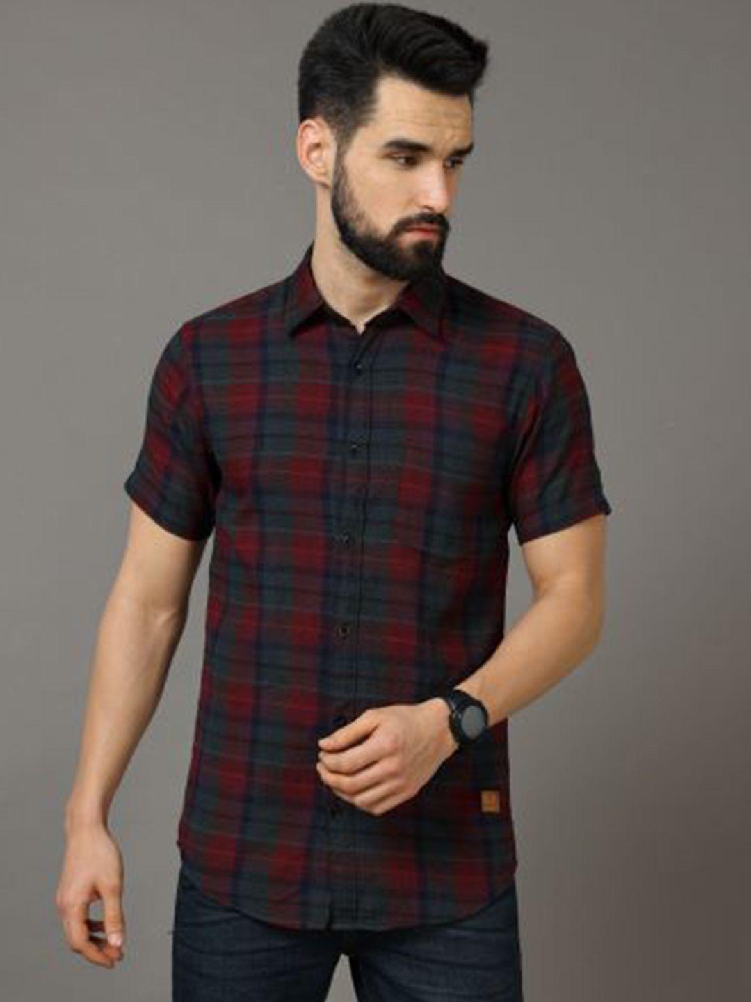 tallwalker tartan checks straight twill slim fit cotton casual shirt