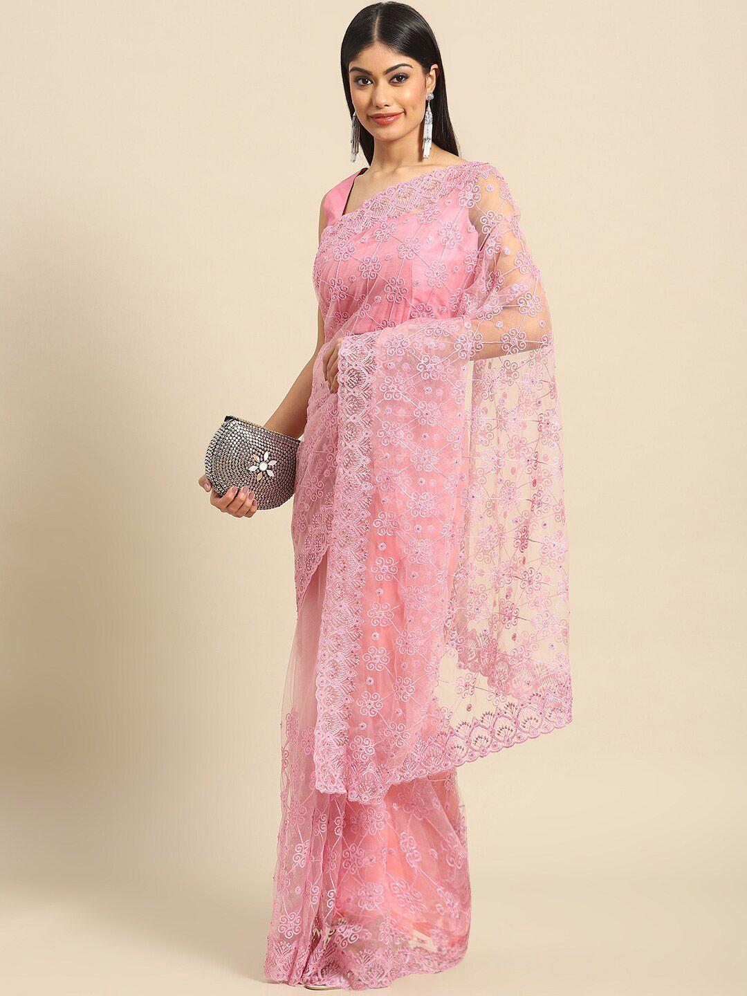 nimayaa floral embroidered net saree