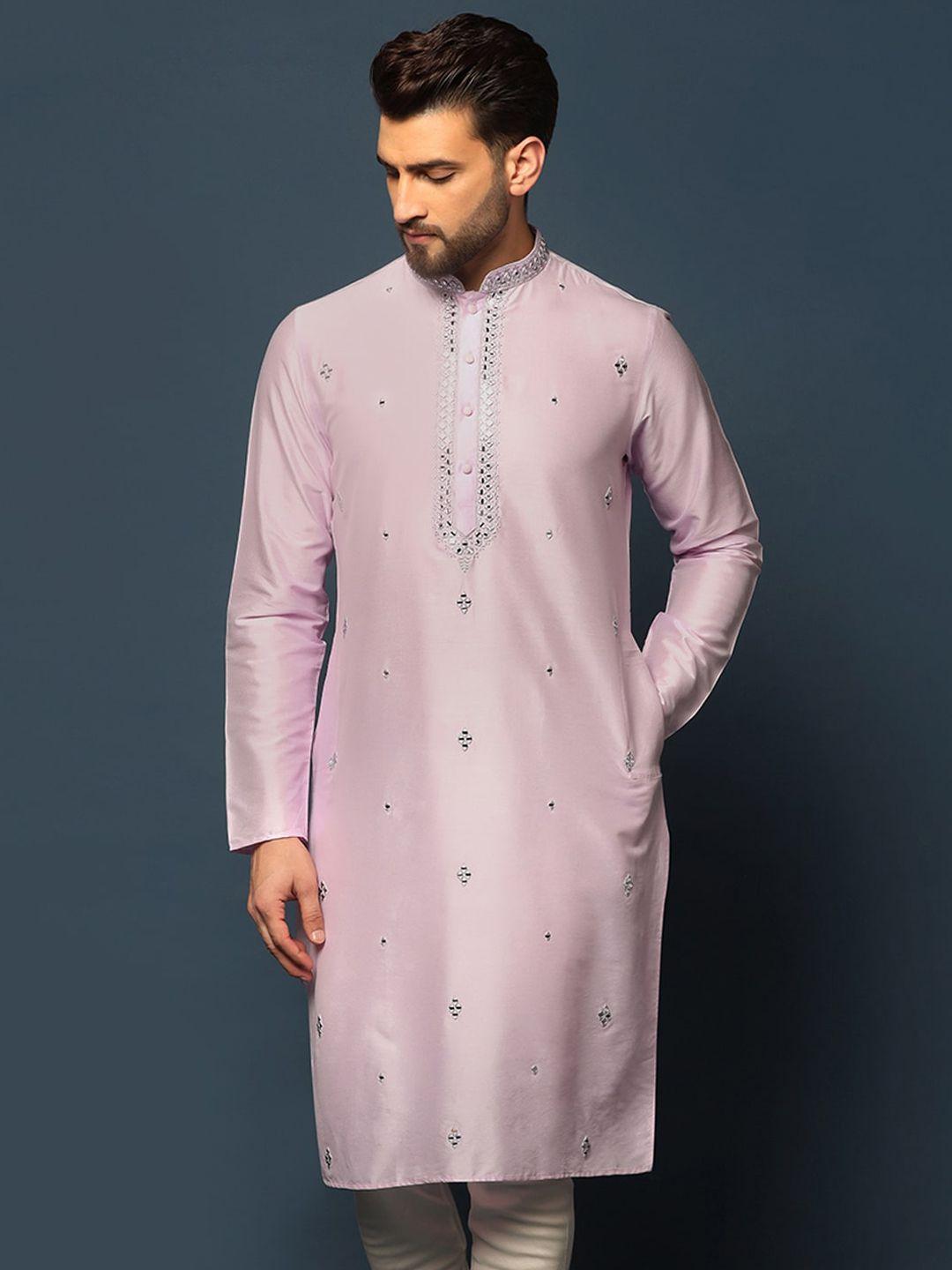 kisah embroidered mandarin collar mirror work kurta