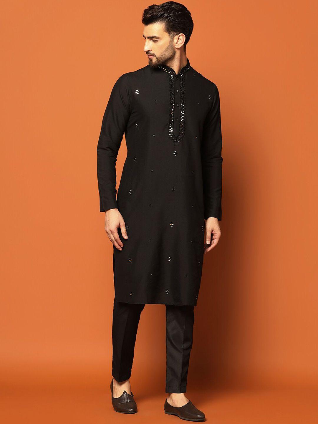 kisah embroidered mandarin collar mirror work kurta