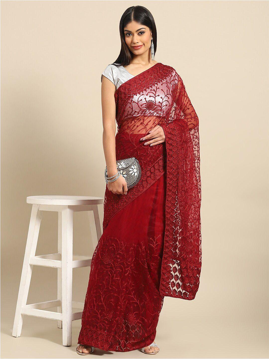 nimayaa floral embroidered net saree