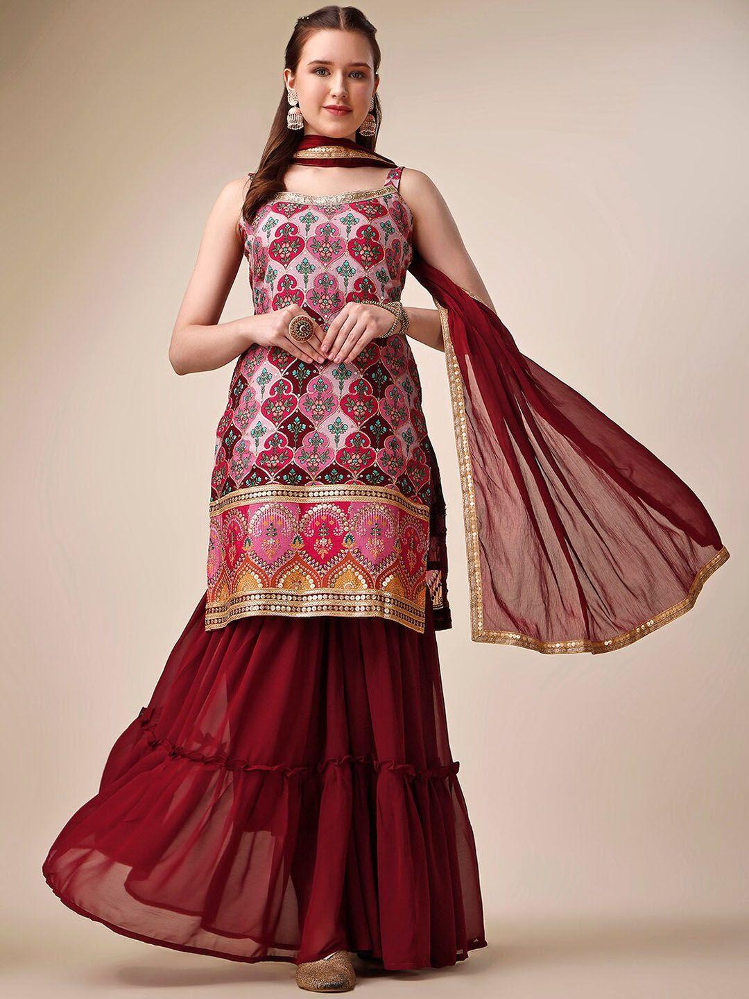 jatriqq ethnic motifs printed sequinned kurta with sharara & dupatta