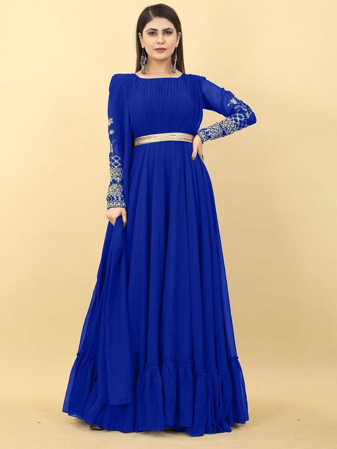 fashion basket sequined georgette maxi ethnic dress with belt & dupatta