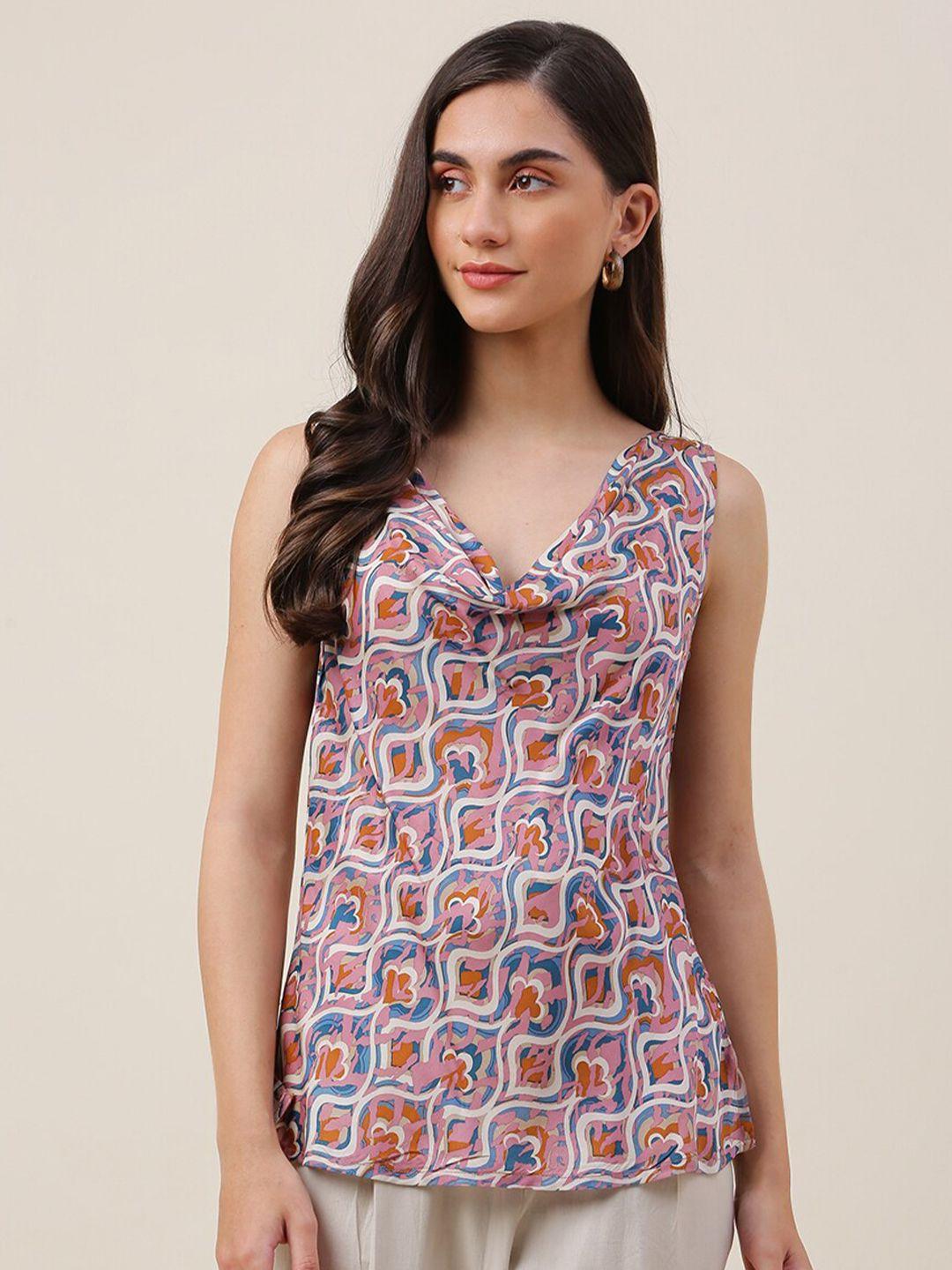 fabindia ethnic motifs printed cowl neck sleeveless top