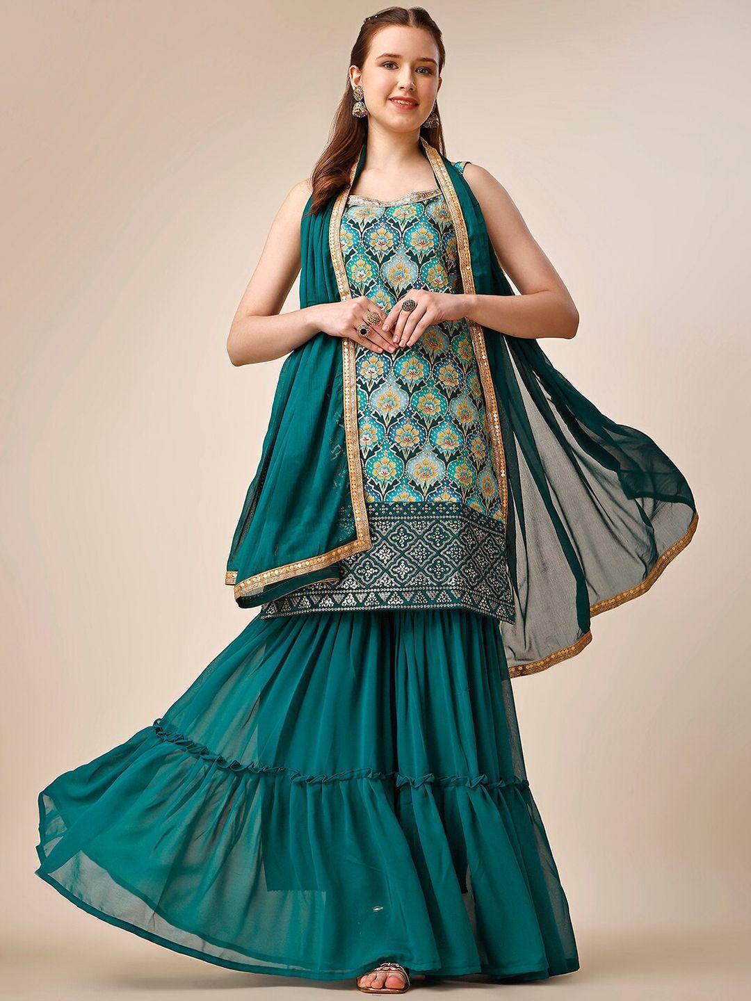 jatriqq ethnic motifs printed sequinned kurta with sharara & dupatta