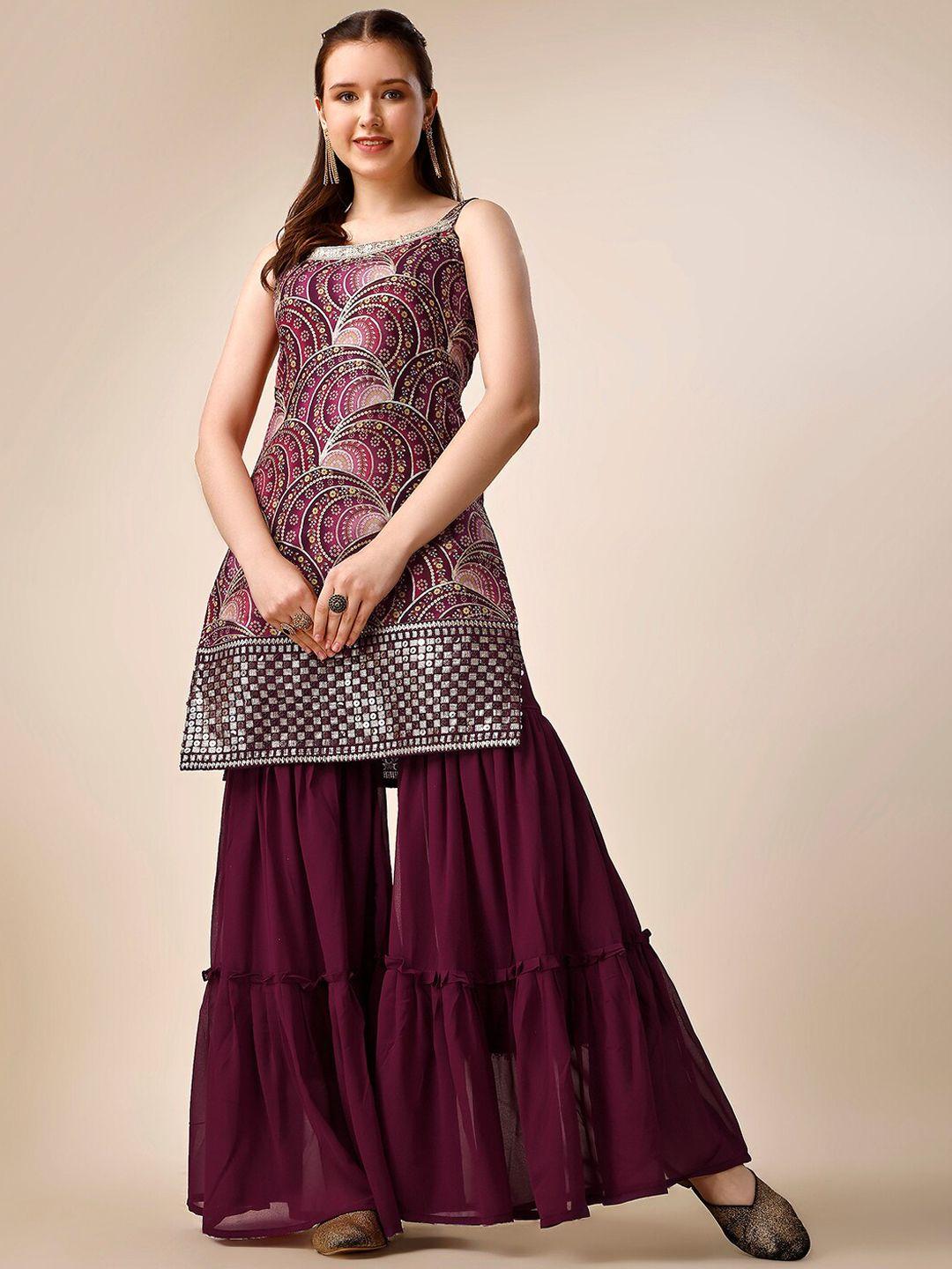 jatriqq bandhani printed sequinned kurta with sharara & dupatta