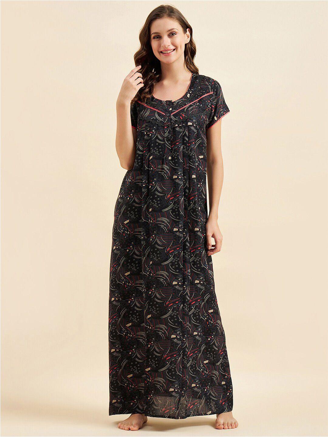 sweet dreams black & cream-coloured printed :pure cotton maxi nightdress