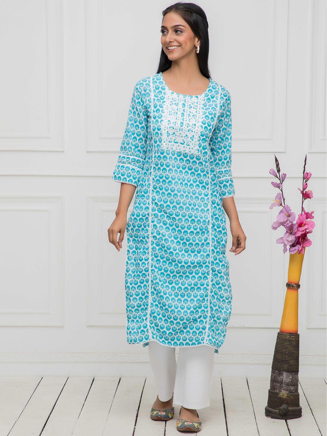 myshka ethnic motifs printed thread work cotton kurta