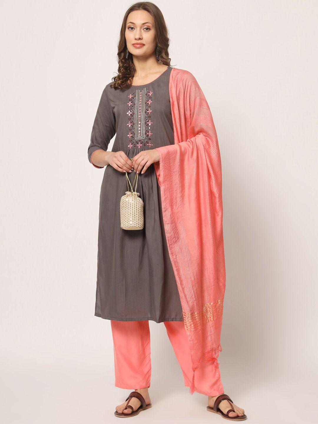 kalini ethnic motifs embroidered mirror work kurta with trousers & dupatta