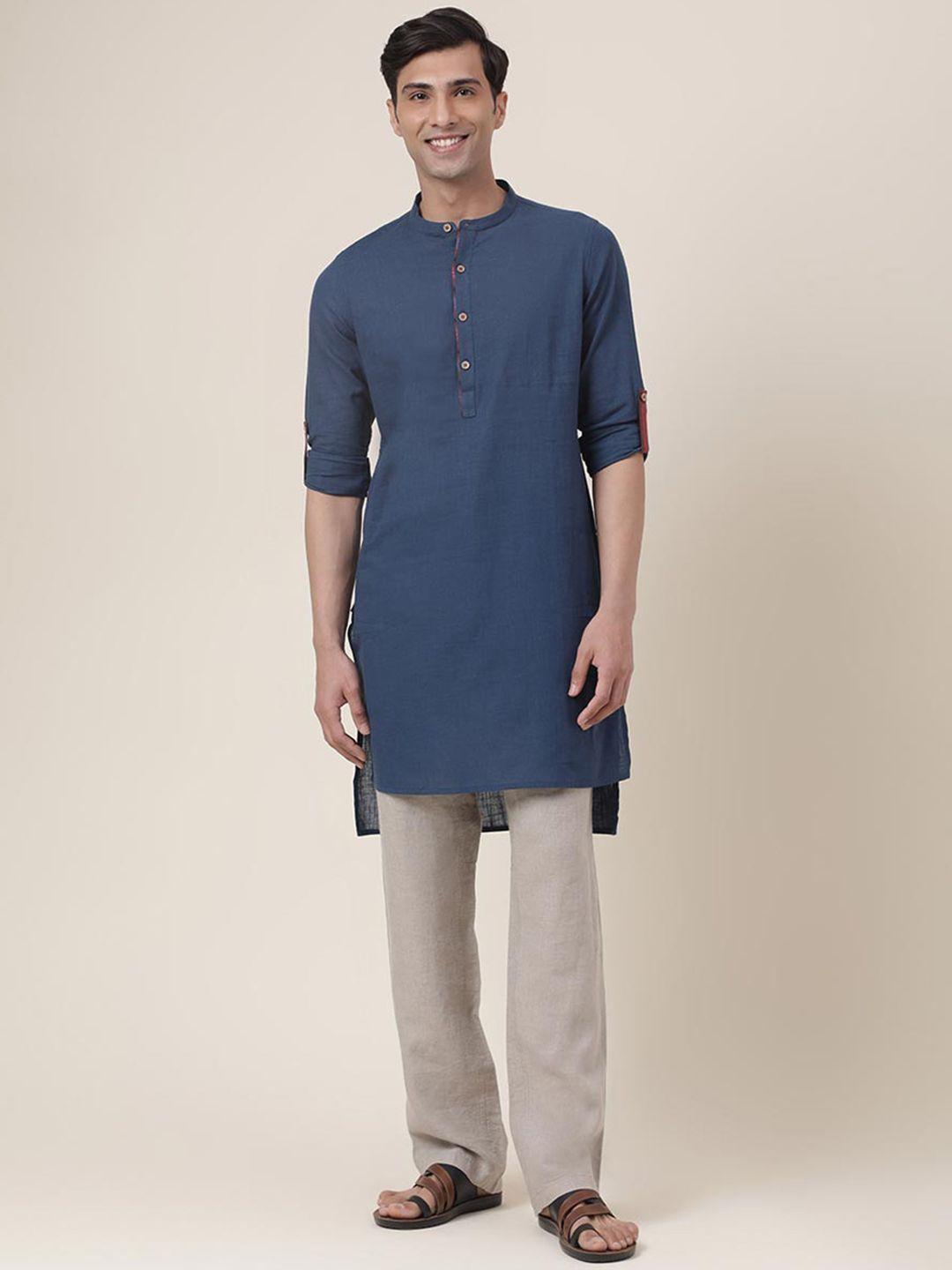 fabindia band collar high low cotton kurta