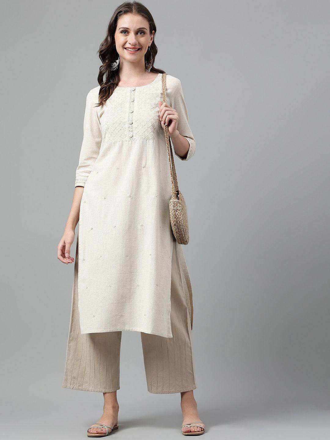 neemiya ethnic embroidered pure cotton straight kurta