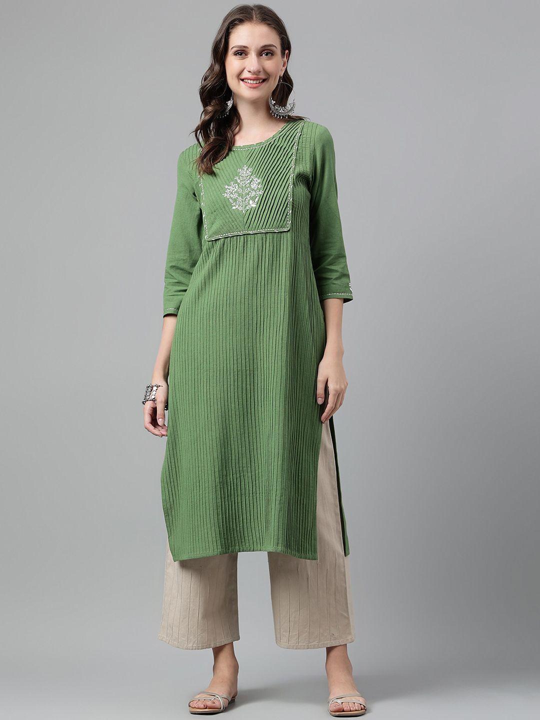 neemiya floral embroidered pleated cotton straight kurta