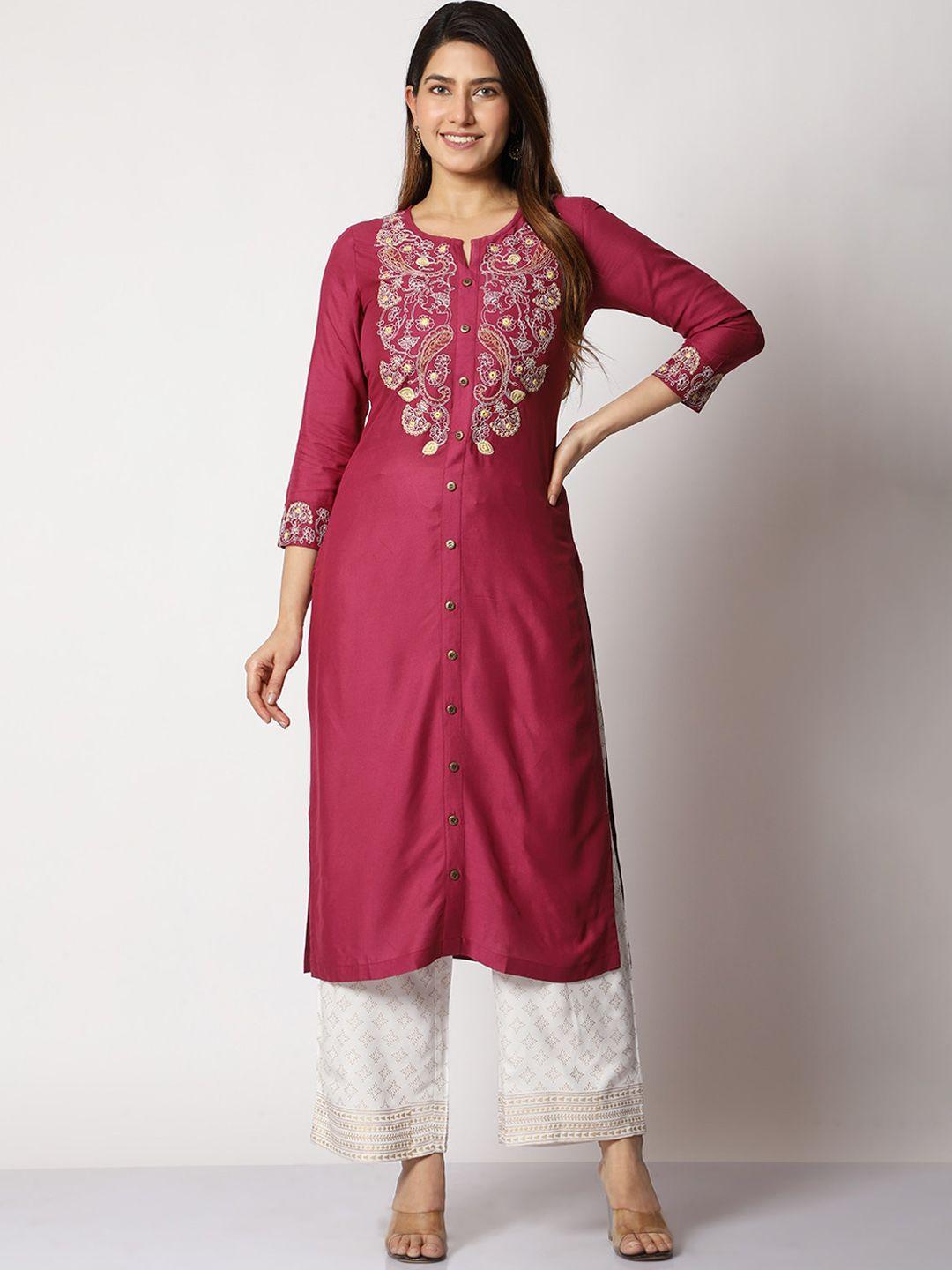 shereen ethnic motifs embroidered regular kurta with palazzos