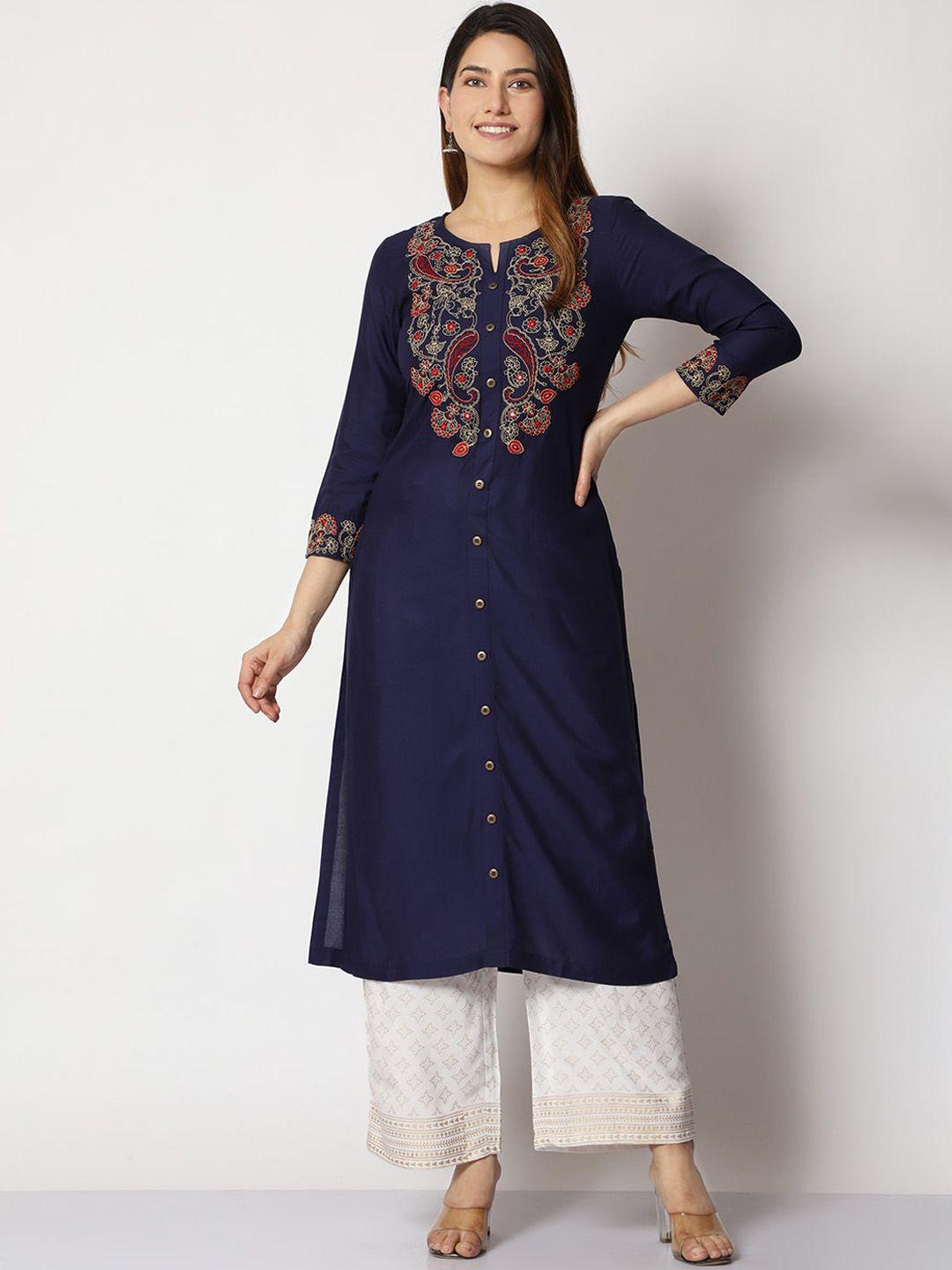 shereen embroidered regular thread work kurta with palazzos