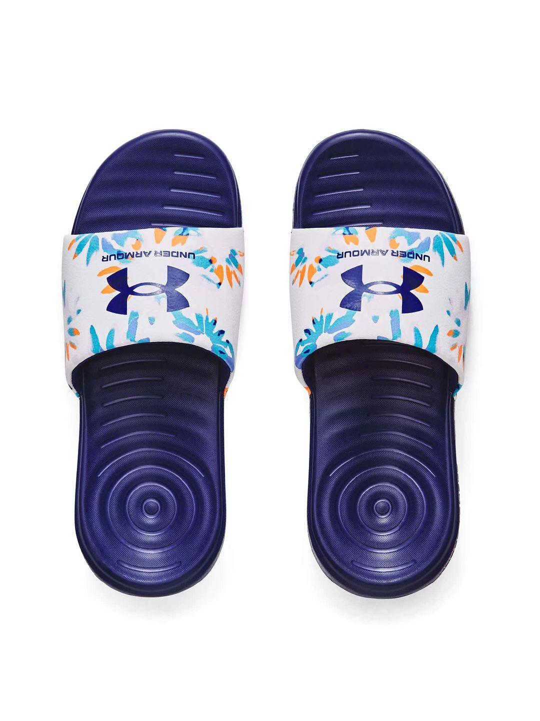 under armour women abstract printed sliders with brand logo detail