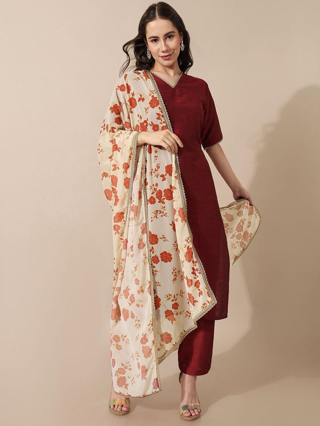 saaki women regular kurta with trousers & with dupatta