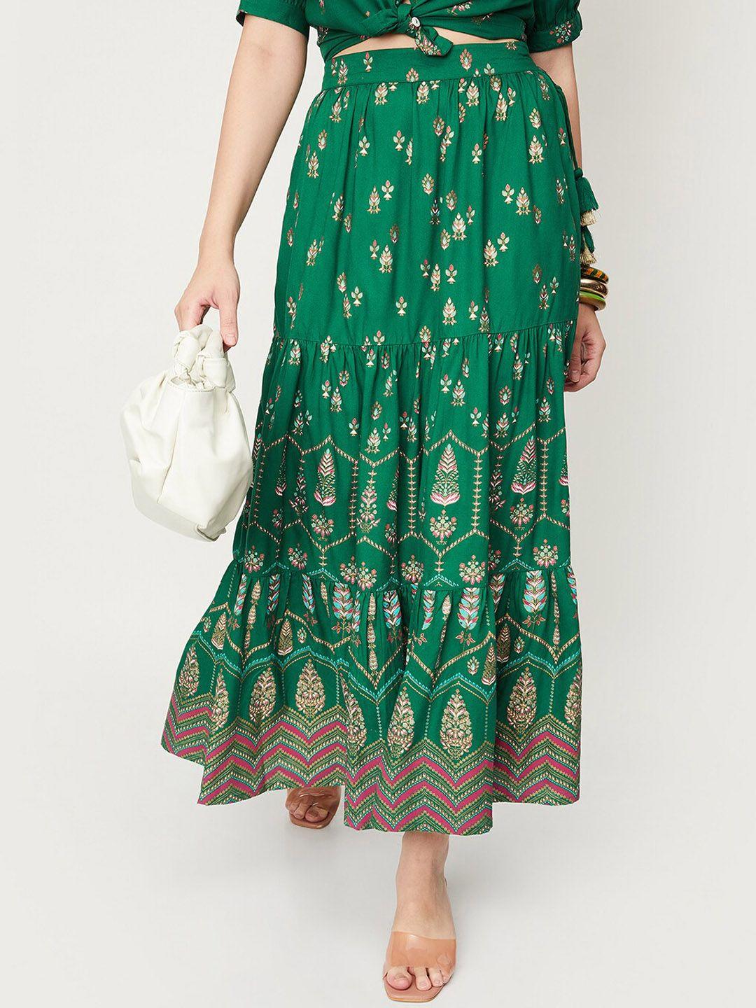 max ethnic printed tiered maxi skirt