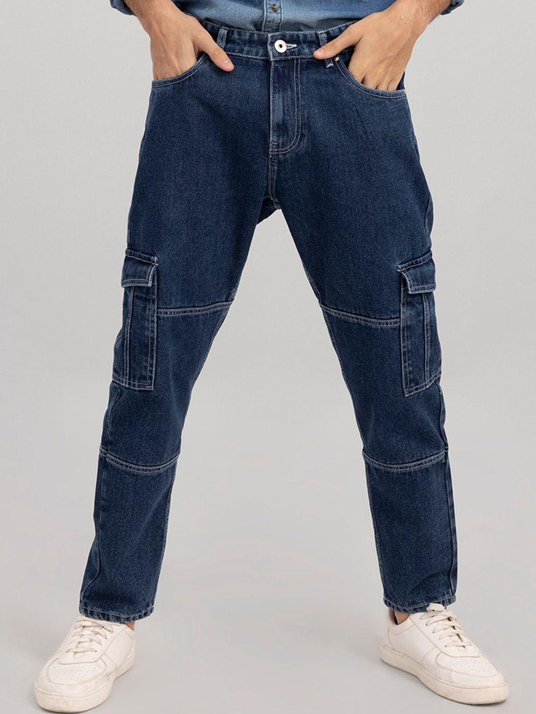 snitch men blue wide leg mid-rise stretchable jeans