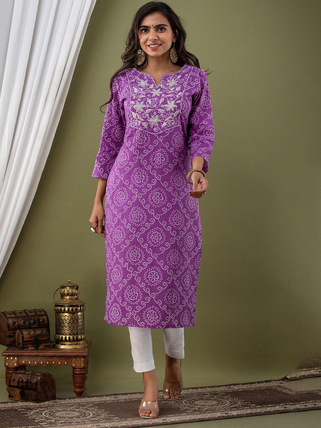 kalini bandhani printed thread work pure cotton kurta