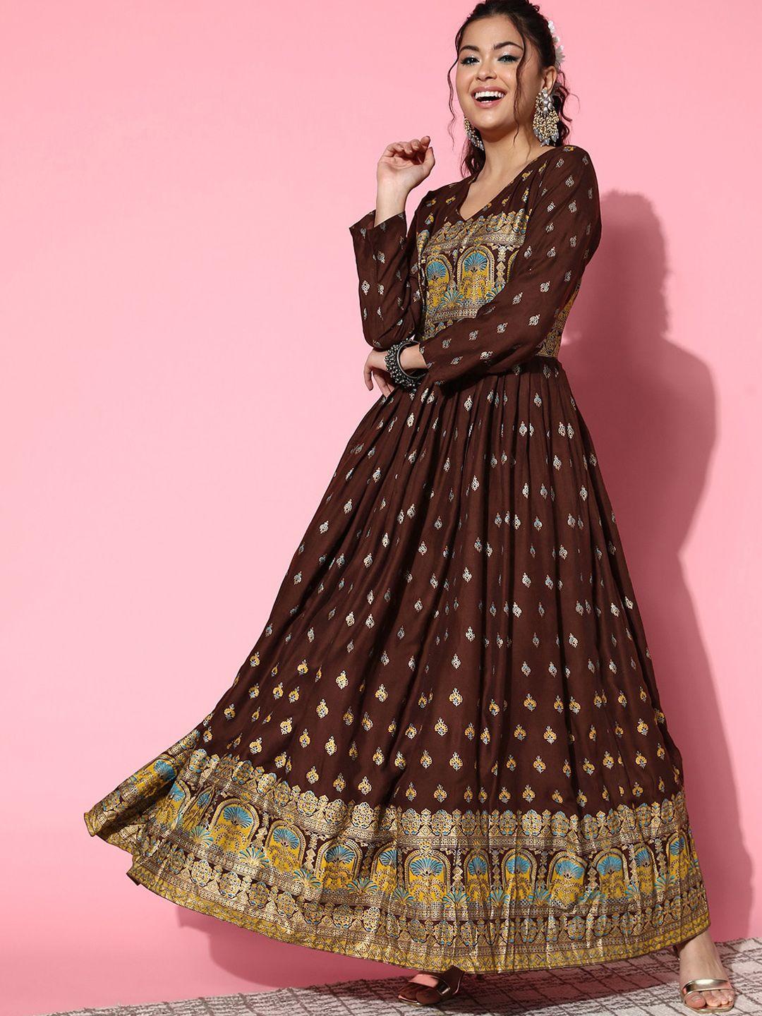 inweave ethnic motifs printed gathered or pleated maxi ethnic dress