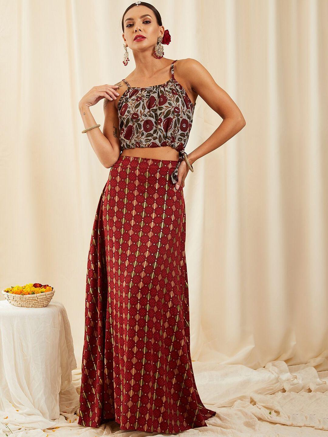 inweave women printed crop top & skirt co-ords