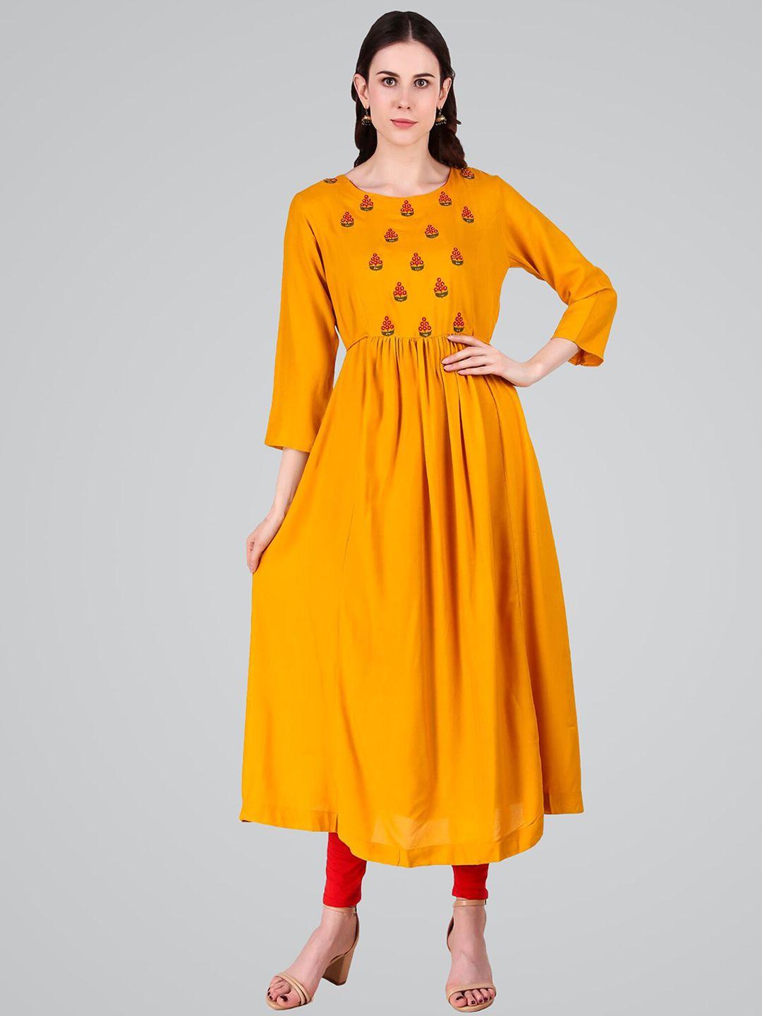 metro-fashion floral embroidered pure cotton anarkali kurta