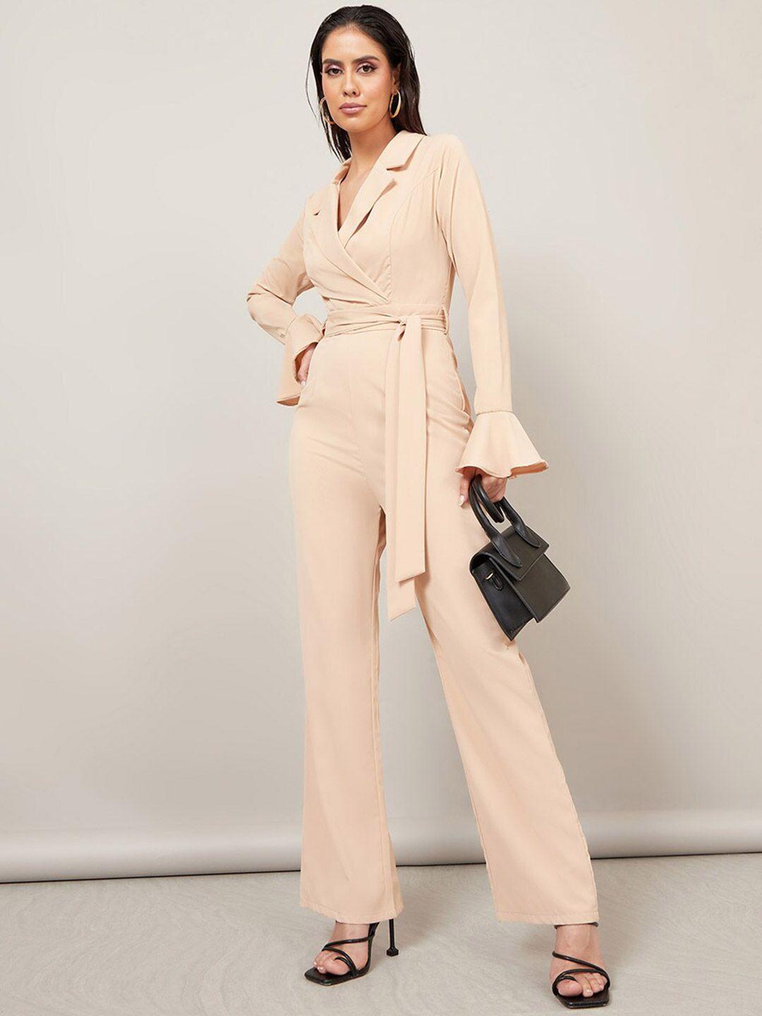 styli shirt collar bell sleeves basic jumpsuit