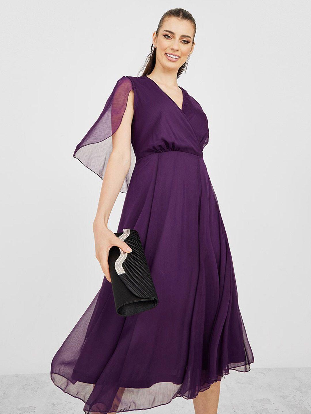 styli v-neck cape sleeves midi wrap dress