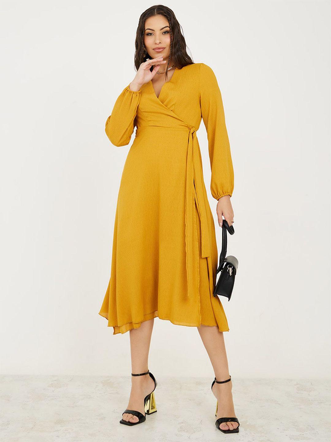 styli v-neck puff sleeves wrap dress