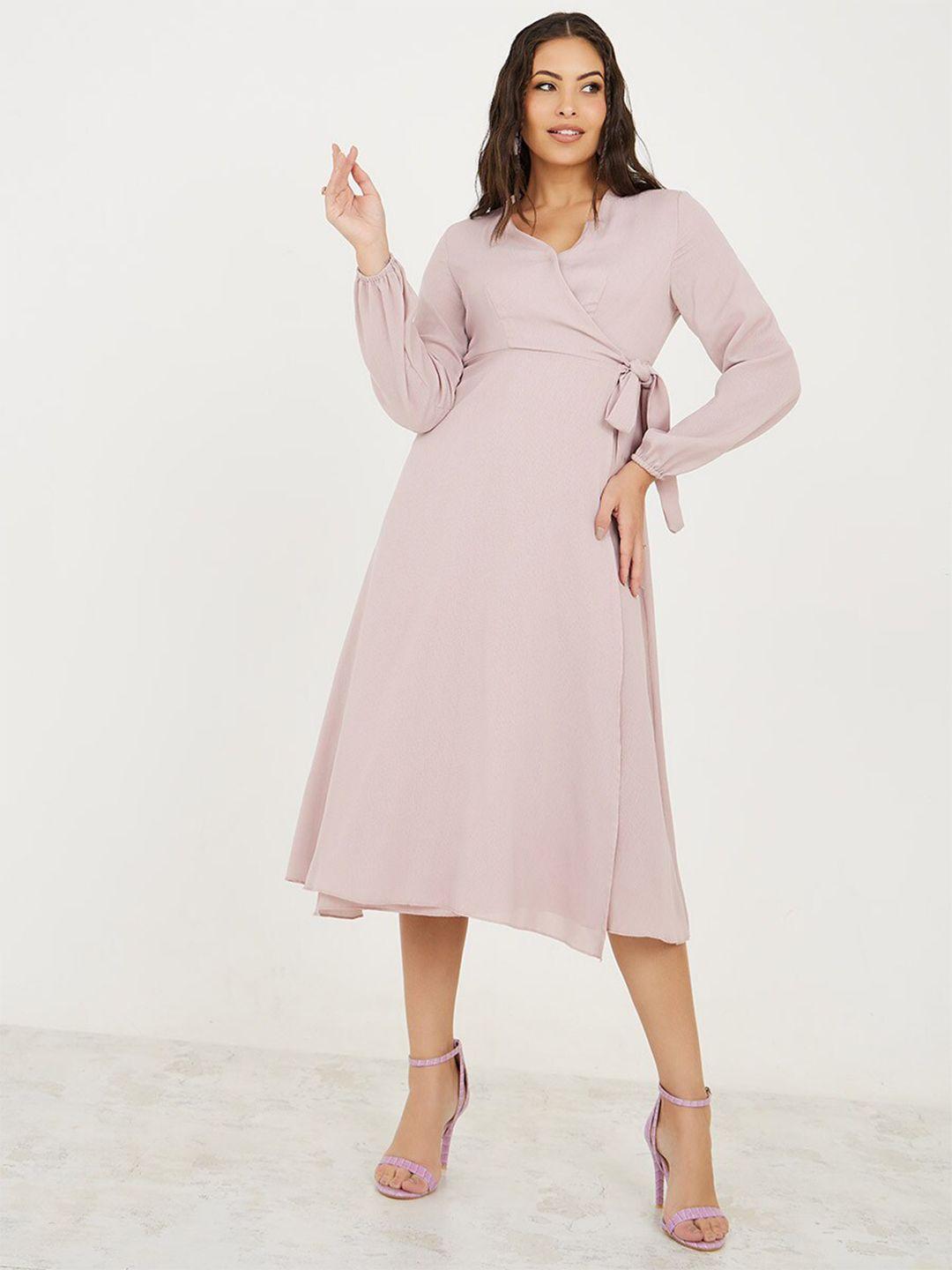 styli v-neck puff sleeves waist tie-up wrap dress